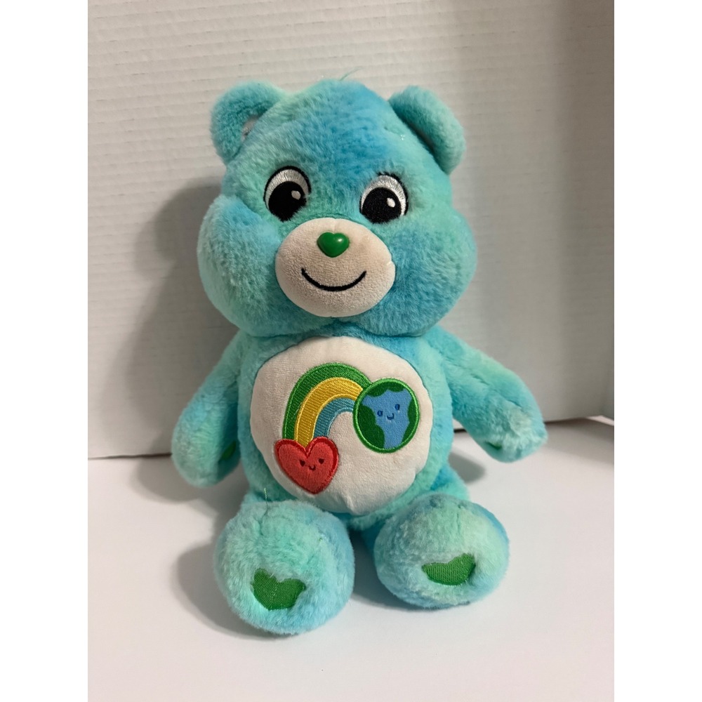 Care Bears Wish Bear‎ Plush Stuffed Animal Rainbow Heart Earth Blue Green
